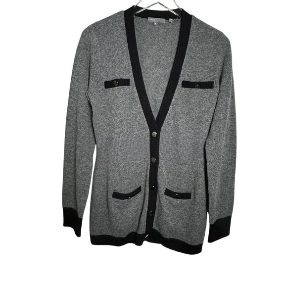 Vince. Cashmere Alpaca womens Cardigan Sweater gray black trim size Medium - Picture 7 of 7